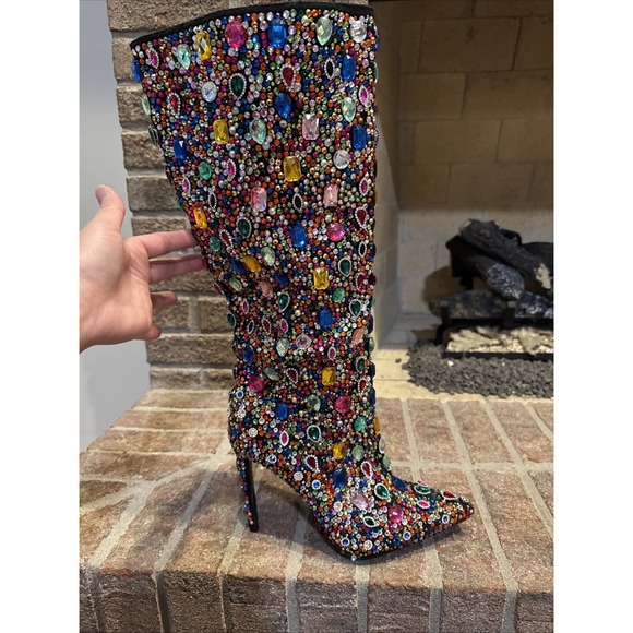 AZALEA WANG Ecstatic Multi Stiletto Rhinestone Tall Boots Size 10 Barbiecore - Picture 12 of 16